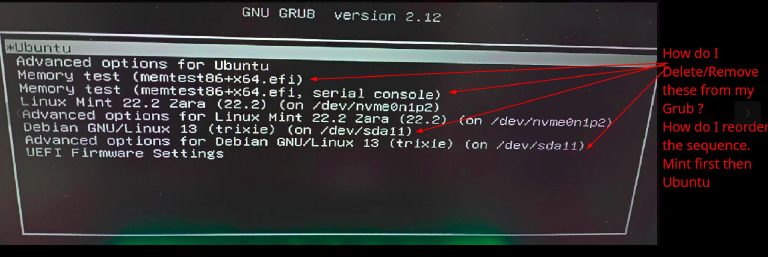 Solved Grub – Modifying OS sequence, Deleting/Removing entries